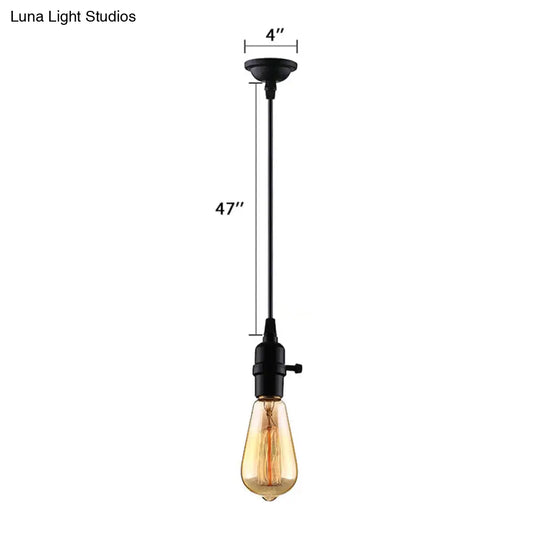 Industrial Metal Hanging Lamp With Adjustable Cord - Black Exposed Bulb Ceiling Fixture For