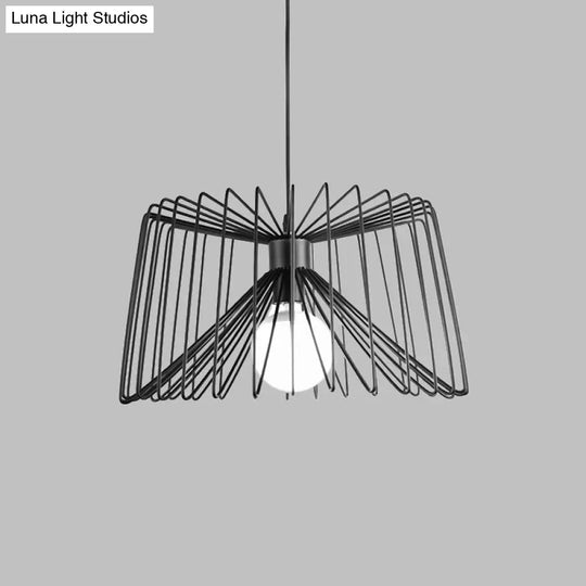 Industrial Metal Hanging Lamp With Adjustable Cord - Black/White Cage Shade Living Room Ceiling