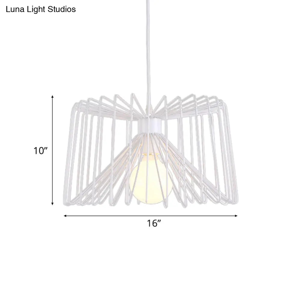 Industrial Metal Hanging Lamp With Adjustable Cord - Black/White Cage Shade Living Room Ceiling