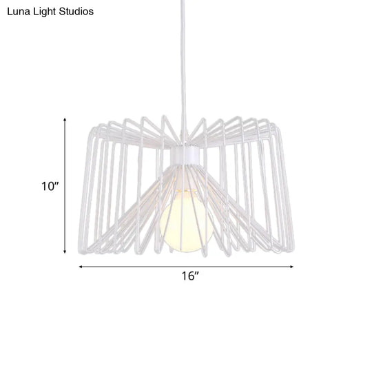 Industrial Metal Hanging Lamp With Adjustable Cord - Black/White Cage Shade Living Room Ceiling