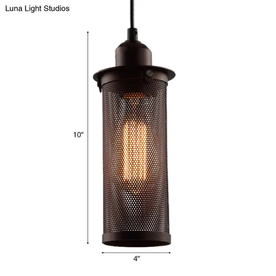 Industrial Metal Hanging Pendant Lamp With Mesh Cage Shade - Black/Rust Finish