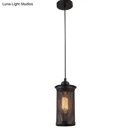 Industrial Metal Hanging Pendant Lamp With Mesh Cage Shade - Black/Rust Finish