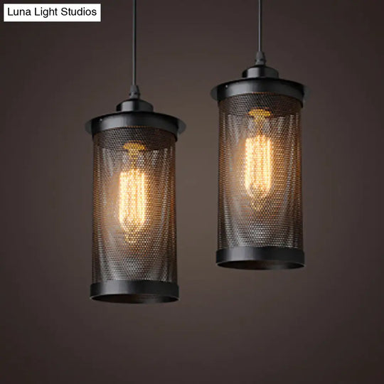 Industrial Metal Hanging Pendant Lamp With Mesh Cage Shade - Black/Rust Finish
