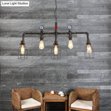 Industrial Metal Island Lighting With 5 Lights Suspension Light In Black: Pipe And Gauge Design Cage