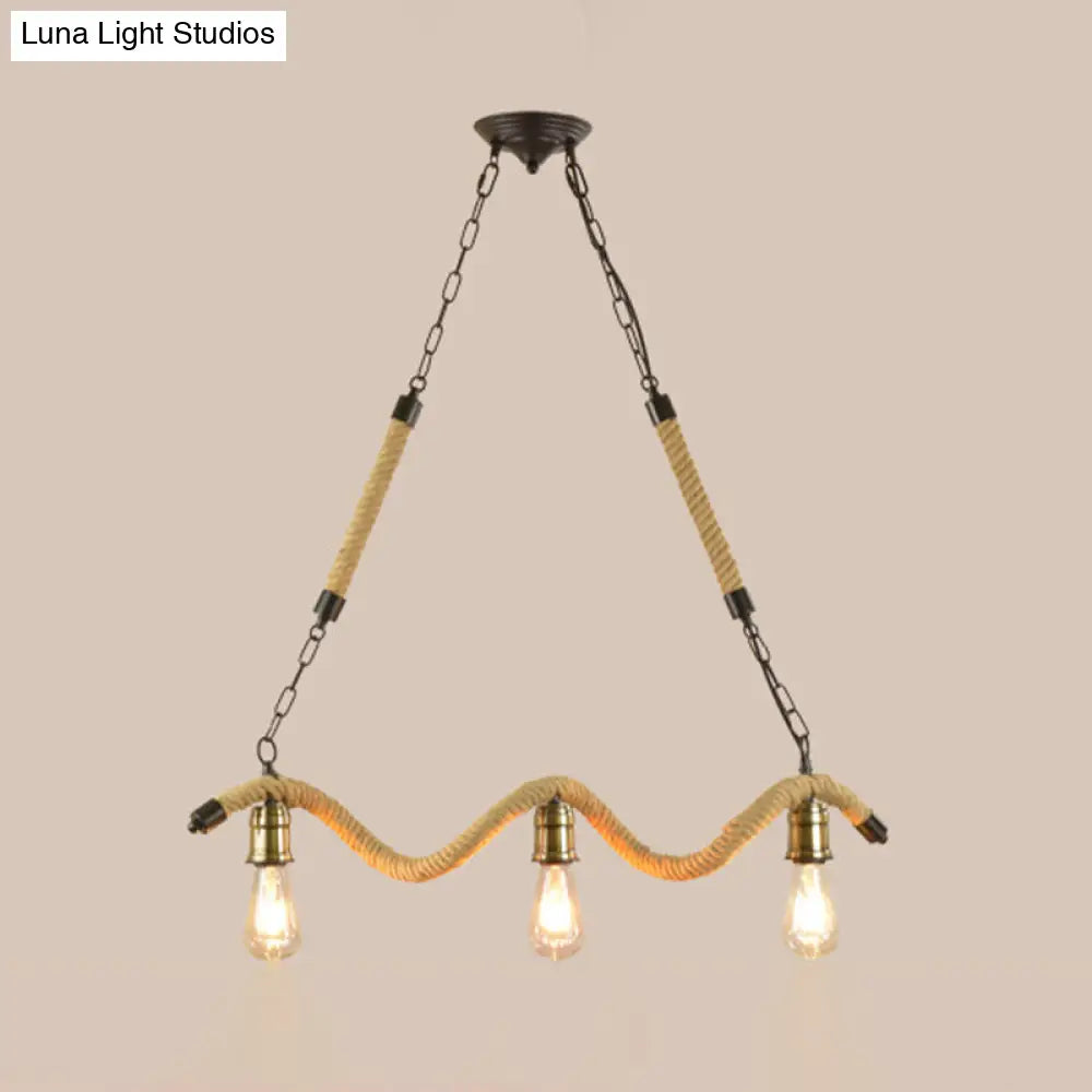 Industrial Metal Island Pendant Light Fixture With Exposed Bulbs - Beige 3 Lights