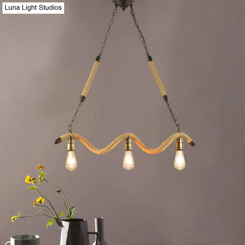 Industrial Metal Island Pendant Light Fixture With Exposed Bulbs - Beige 3 Lights