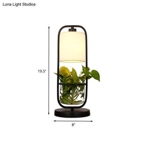 Industrial Metal Led Nightstand Light For Living Room Cylinder Black Night Table Lamp