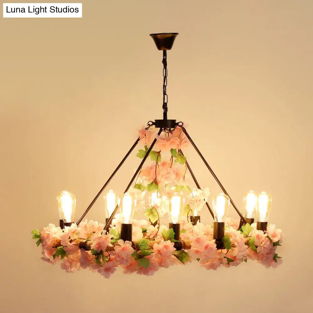 Industrial Metal Led Pendant Light With 10 Bulbs - Pink/Green Finish Perfect For Restaurants