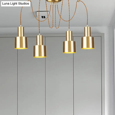 Industrial Metal Multi Pendant Light With Gold Finish - Tubular Living Room Ceiling Lamp