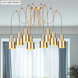 Industrial Metal Multi Pendant Light With Gold Finish - Tubular Living Room Ceiling Lamp