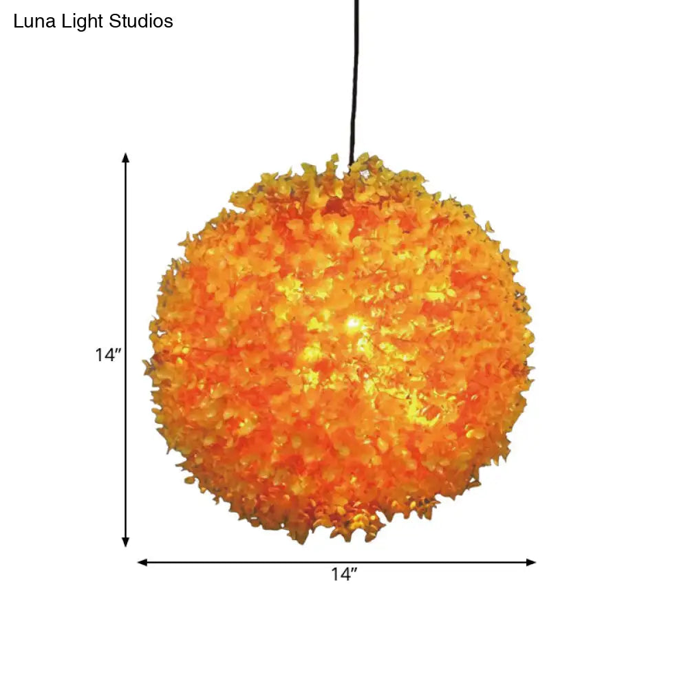 Industrial Metal Orange Led Ceiling Lamp For Restaurants - Spherical Hanging Light With 1 12/14/16