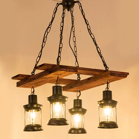 Industrial Metal Pendant Chandelier - Caged Dining Room Light Fixture With 3 Black Hanging Lights /