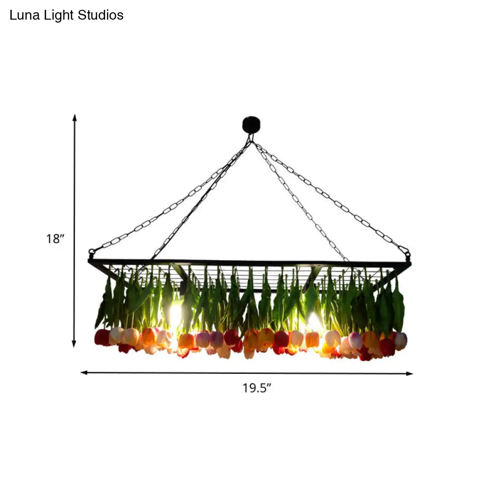 Industrial Metal Pendant Chandelier - Green 3-Light Tulip Led Hanging Fixture For Restaurants