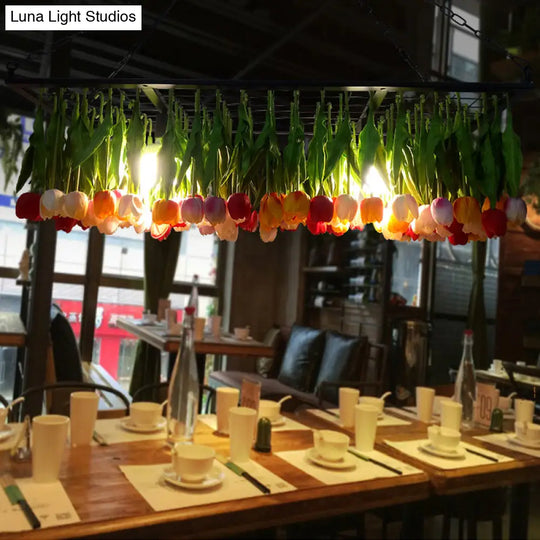 Industrial Metal Pendant Chandelier - Green 3-Light Tulip Led Hanging Fixture For Restaurants