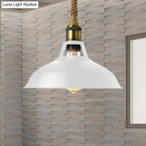 Industrial Metal Pendant Lamp: Barn-Style Shade 1 Light Black/White Ceiling Fixture With Hanging