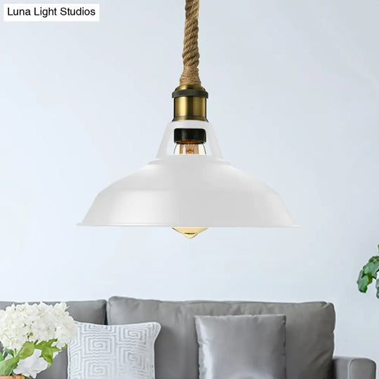 Industrial Metal Pendant Lamp: Barn-Style Shade 1 Light Black/White Ceiling Fixture With Hanging