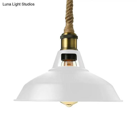 Industrial Metal Pendant Lamp: Barn-Style Shade 1 Light Black/White Ceiling Fixture With Hanging