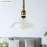 Industrial Metal Pendant Lamp: Barn-Style Shade 1 Light Black/White Ceiling Fixture With Hanging