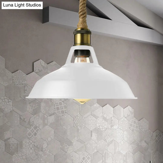 Industrial Metal Pendant Lamp: Barn-Style Shade 1 Light Black/White Ceiling Fixture With Hanging