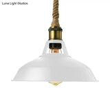 Industrial Metal Pendant Lamp: Barn-Style Shade 1 Light Black/White Ceiling Fixture With Hanging