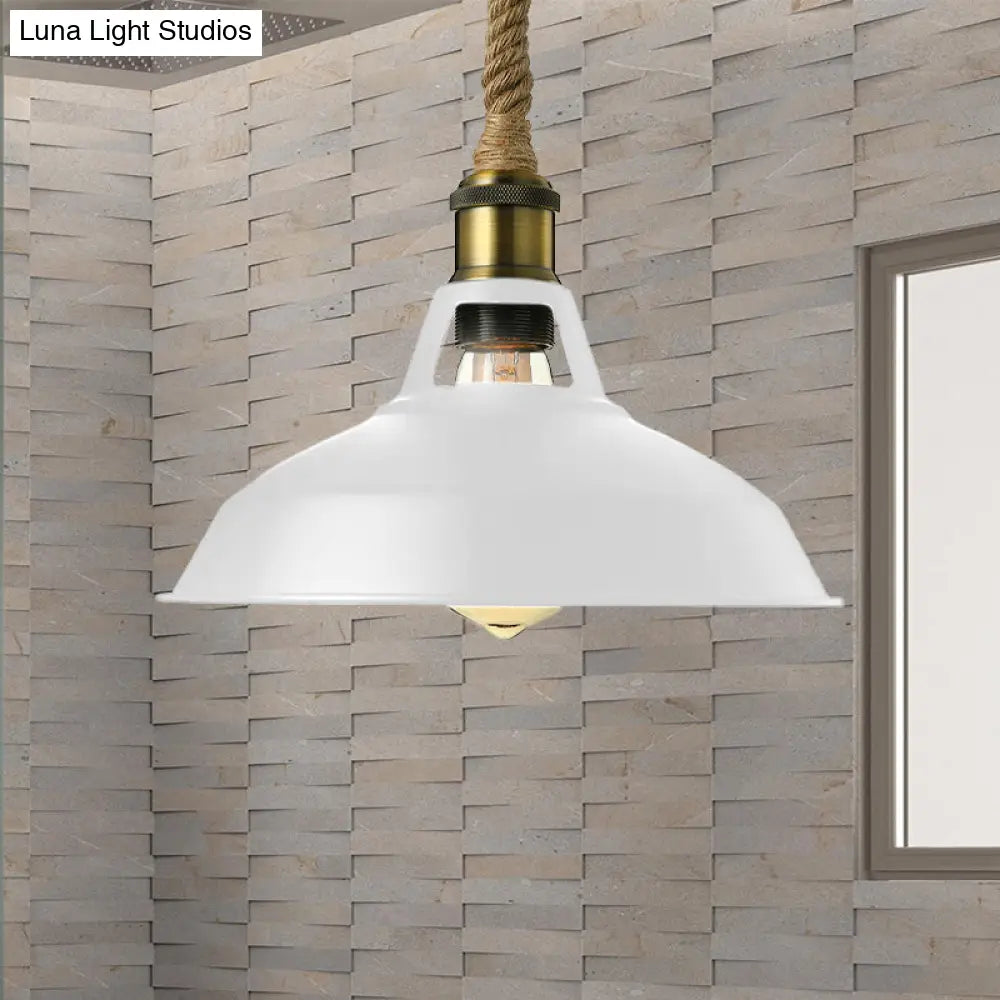 Industrial Metal Pendant Lamp: Barn-Style Shade 1 Light Black/White Ceiling Fixture With Hanging