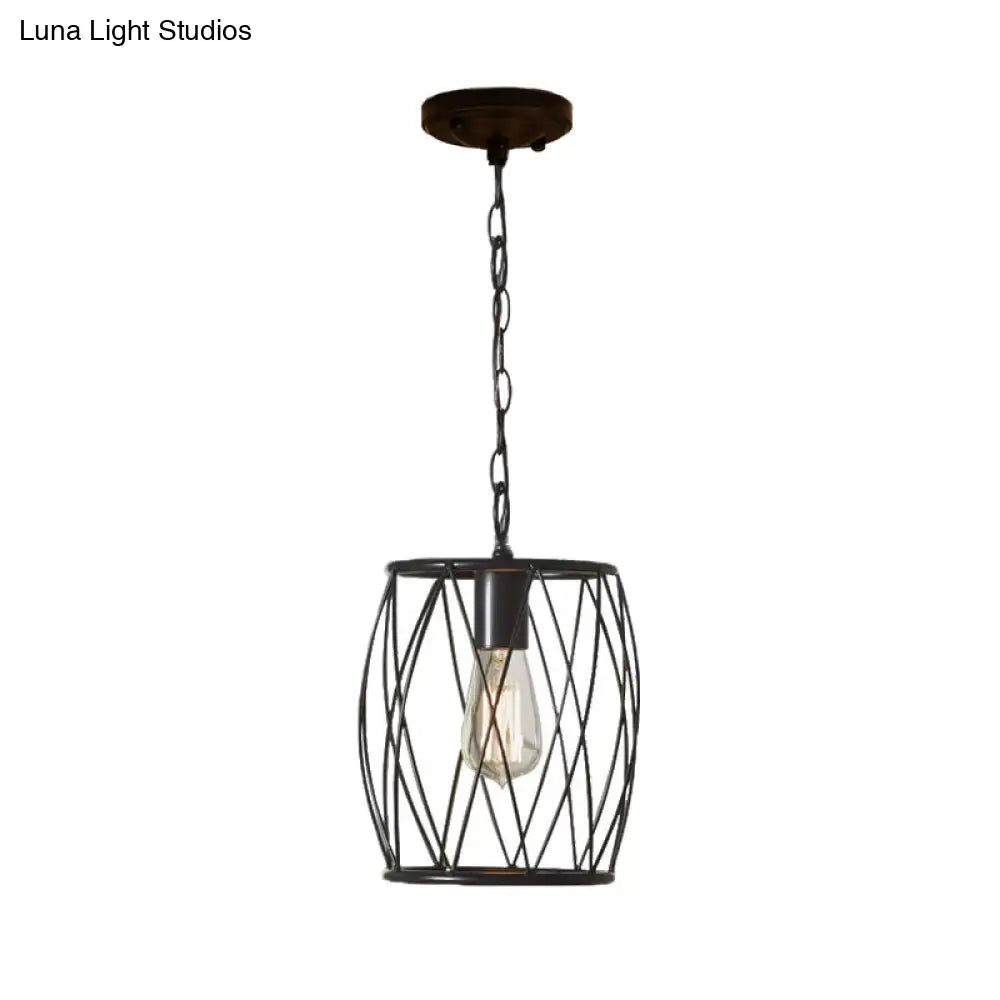 Industrial Black Wire Guard Pendant Lamp With Shade For Dining Room Lighting