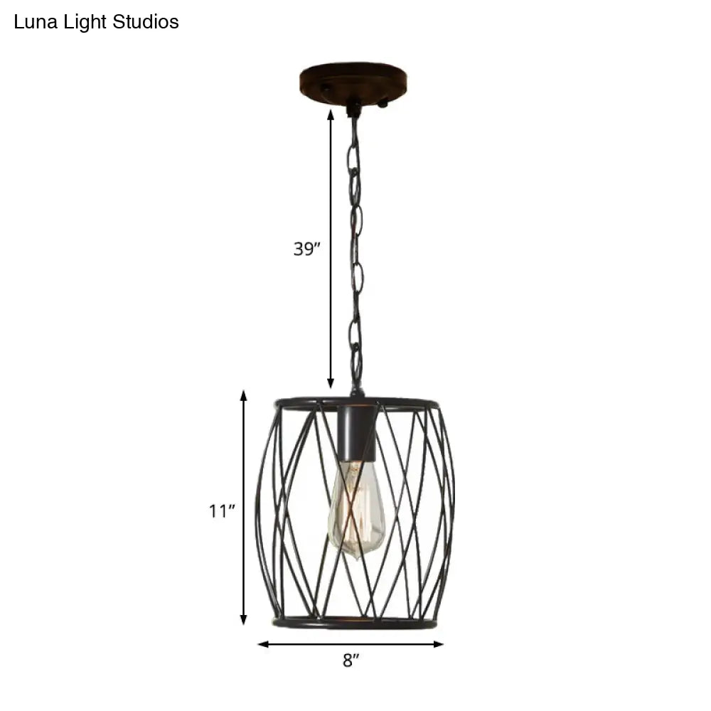 Industrial Black Wire Guard Pendant Lamp With Shade For Dining Room Lighting