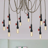 Industrial Metal Pendant Lamp With Valve And Pipe Design - Black 2/3 Lights Kitchen Ceiling Fixture