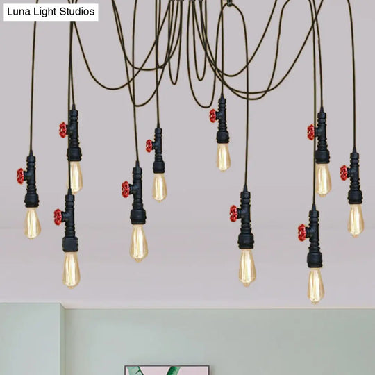 Industrial Metal Pendant Lamp With Valve And Pipe Design - Black 2/3 Lights Kitchen Ceiling Fixture