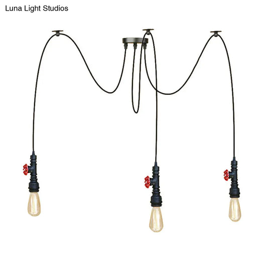 Industrial Style Black Pendant Lamp With Pipe Design And Valve For Kitchen