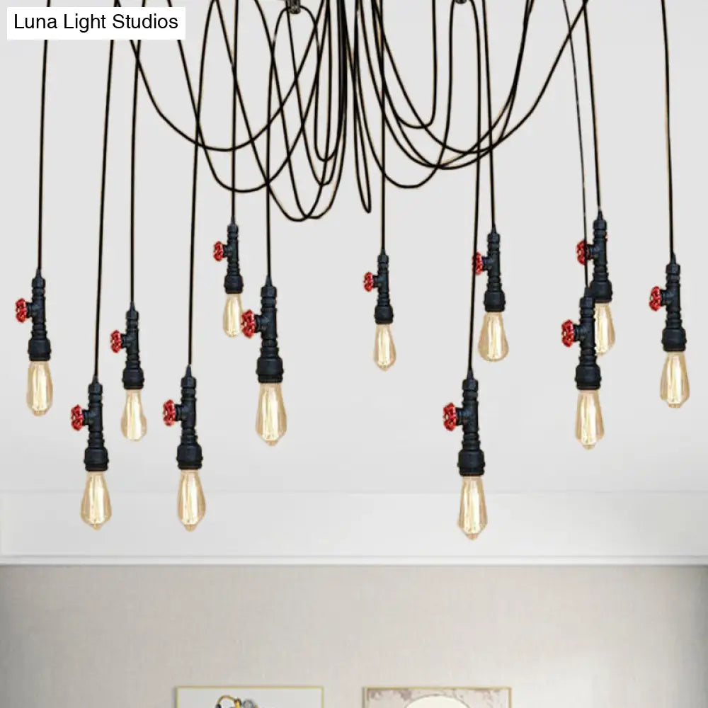 Industrial Metal Pendant Lamp With Valve And Pipe Design - Black 2/3 Lights Kitchen Ceiling Fixture