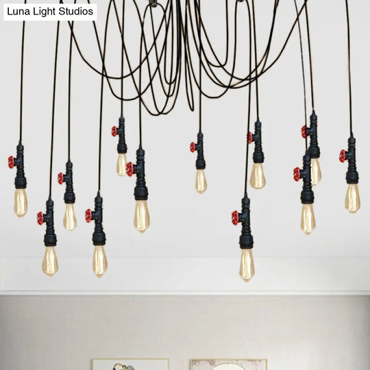 Industrial Style Black Pendant Lamp With Pipe Design And Valve For Kitchen 12 /