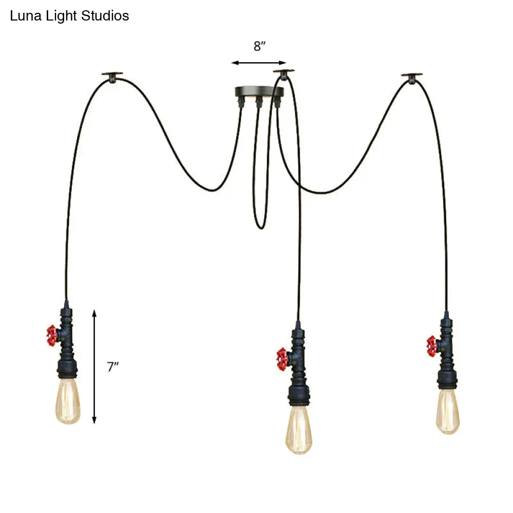 Industrial Metal Pendant Lamp With Valve And Pipe Design - Black 2/3 Lights Kitchen Ceiling Fixture