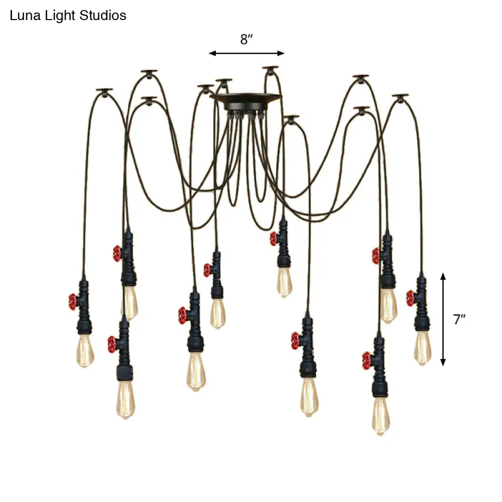 Industrial Metal Pendant Lamp With Valve And Pipe Design - Black 2/3 Lights Kitchen Ceiling Fixture