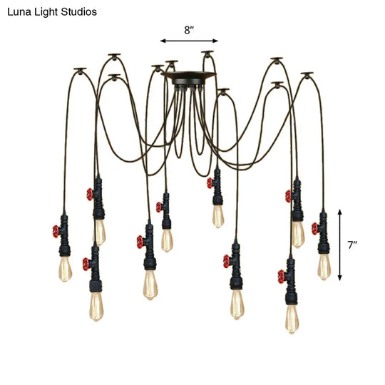 Industrial Metal Pendant Lamp With Valve And Pipe Design - Black 2/3 Lights Kitchen Ceiling Fixture