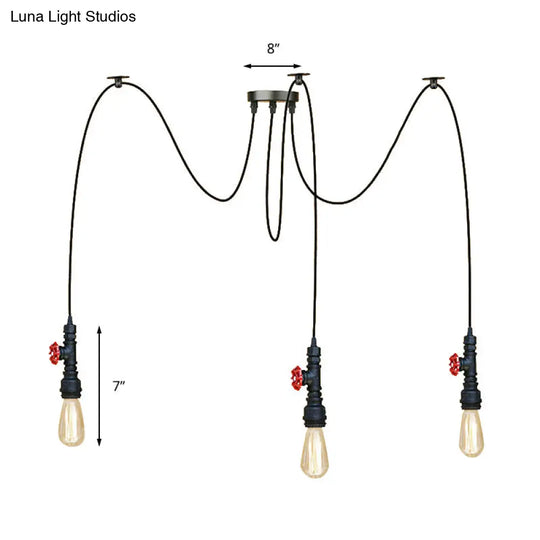 Industrial Style Black Pendant Lamp With Pipe Design And Valve For Kitchen