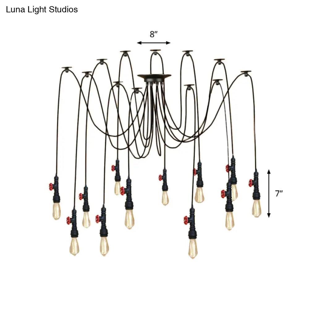 Industrial Metal Pendant Lamp With Valve And Pipe Design - Black 2/3 Lights Kitchen Ceiling Fixture