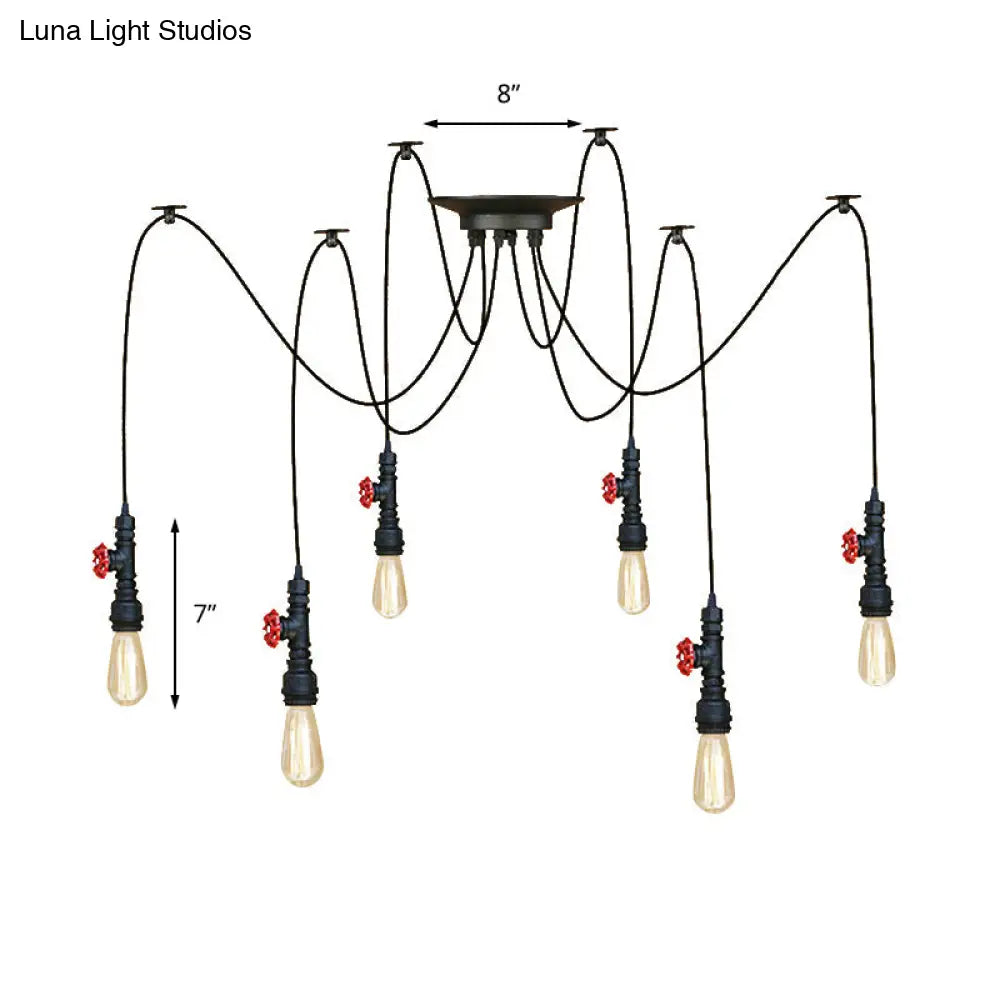 Industrial Style Black Pendant Lamp With Pipe Design And Valve For Kitchen