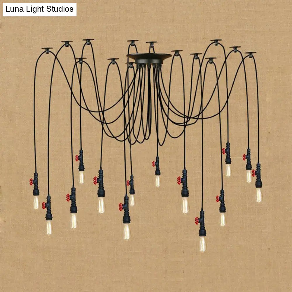 Industrial Metal Pendant Lamp With Valve And Pipe Design - Black 2/3 Lights Kitchen Ceiling Fixture