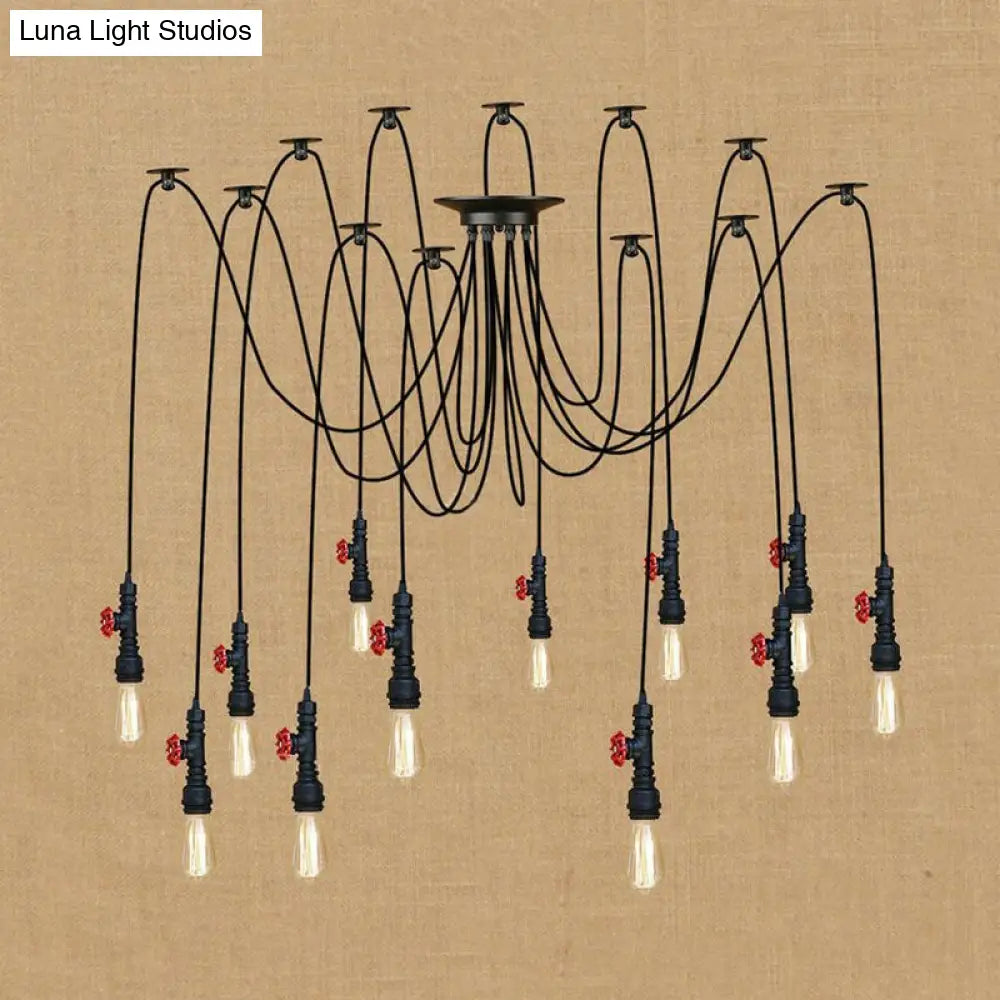 Industrial Metal Pendant Lamp With Valve And Pipe Design - Black 2/3 Lights Kitchen Ceiling Fixture