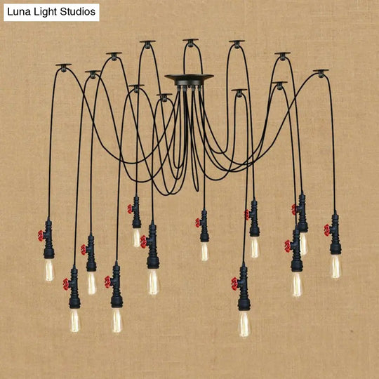 Industrial Metal Pendant Lamp With Valve And Pipe Design - Black 2/3 Lights Kitchen Ceiling Fixture