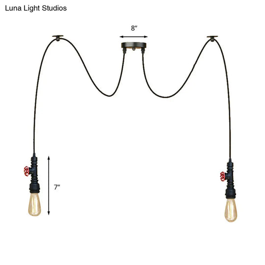 Industrial Metal Pendant Lamp With Valve And Pipe Design - Black 2/3 Lights Kitchen Ceiling Fixture