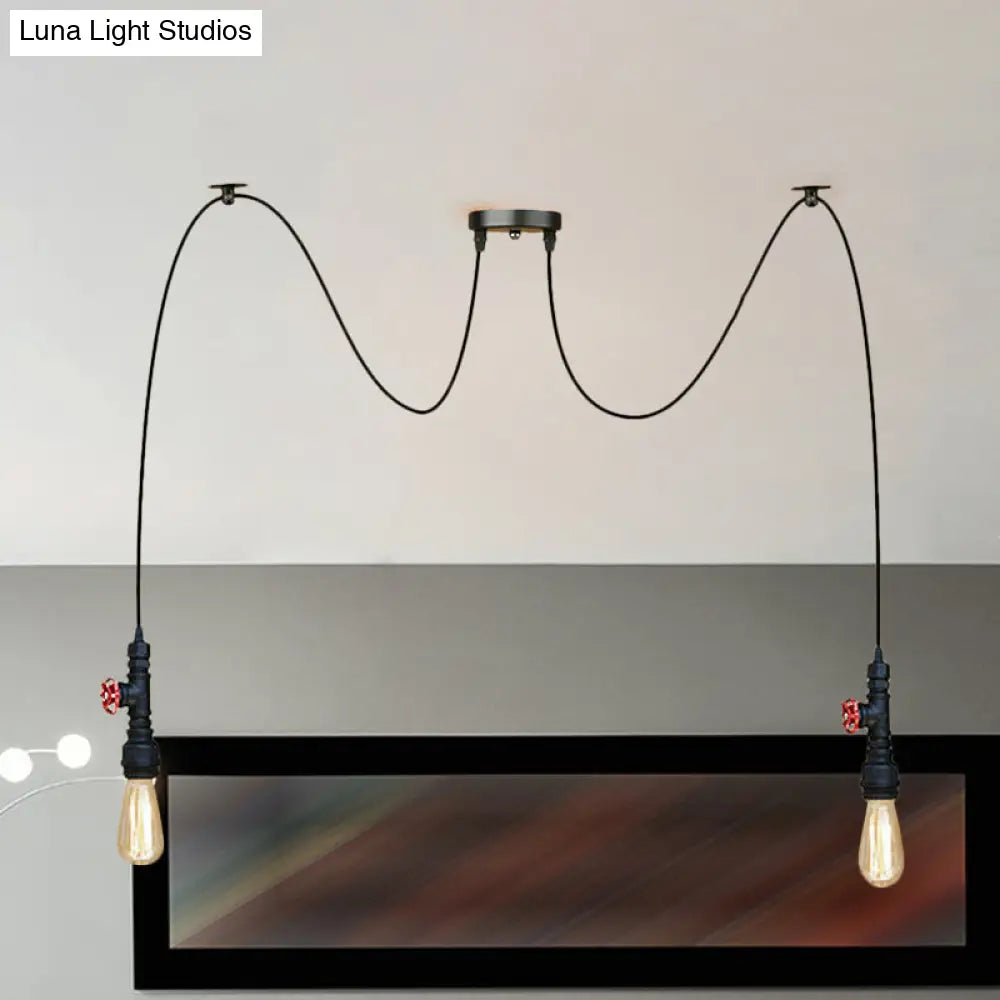 Industrial Metal Pendant Lamp With Valve And Pipe Design - Black 2/3 Lights Kitchen Ceiling Fixture