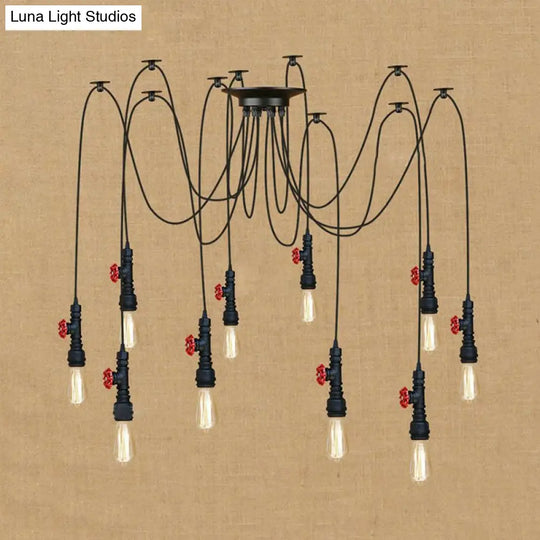 Industrial Style Black Pendant Lamp With Pipe Design And Valve For Kitchen
