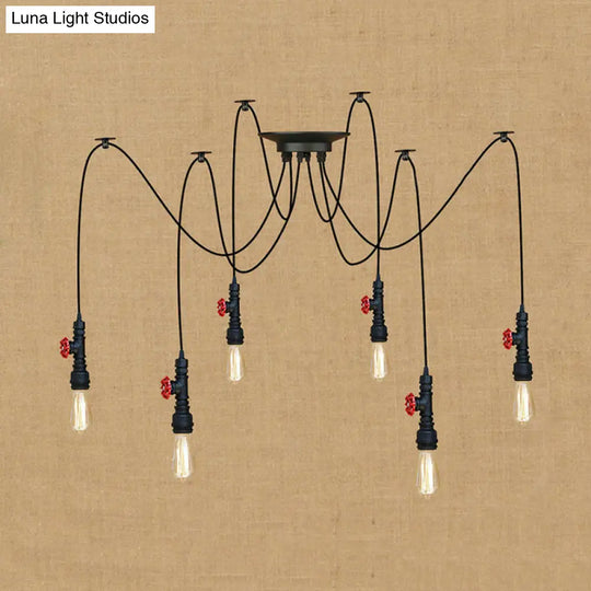Industrial Metal Pendant Lamp With Valve And Pipe Design - Black 2/3 Lights Kitchen Ceiling Fixture