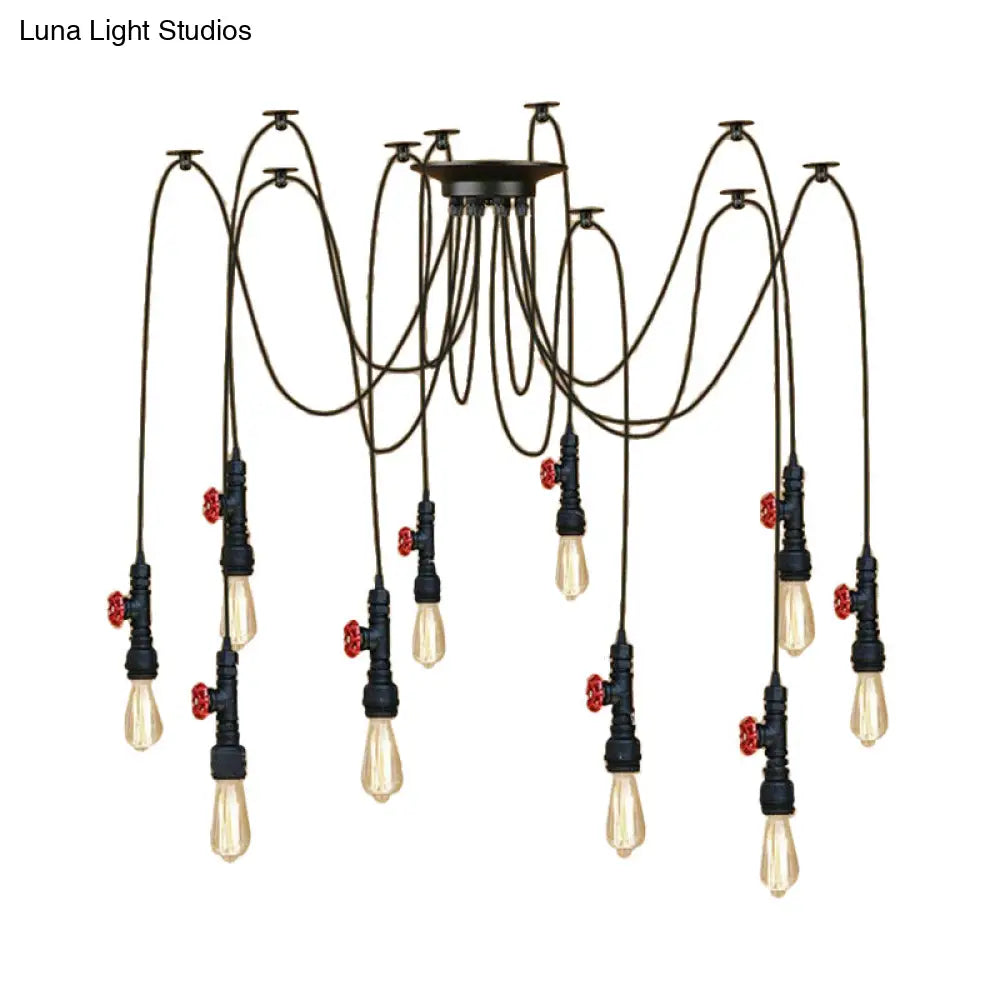 Industrial Metal Pendant Lamp With Valve And Pipe Design - Black 2/3 Lights Kitchen Ceiling Fixture