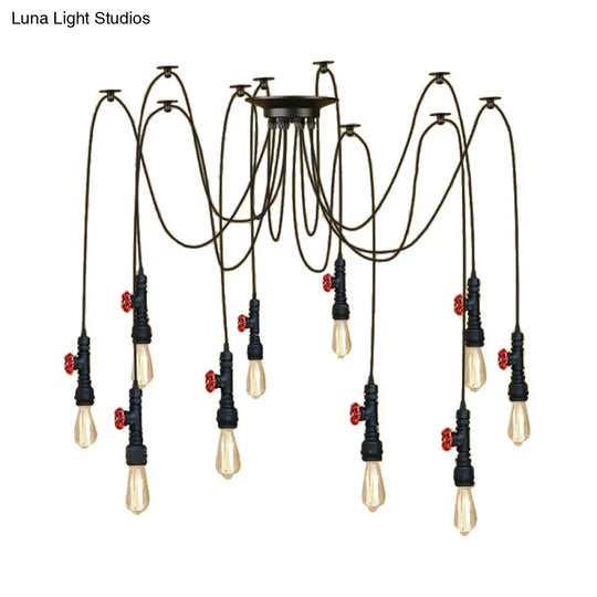 Industrial Metal Pendant Lamp With Valve And Pipe Design - Black 2/3 Lights Kitchen Ceiling Fixture