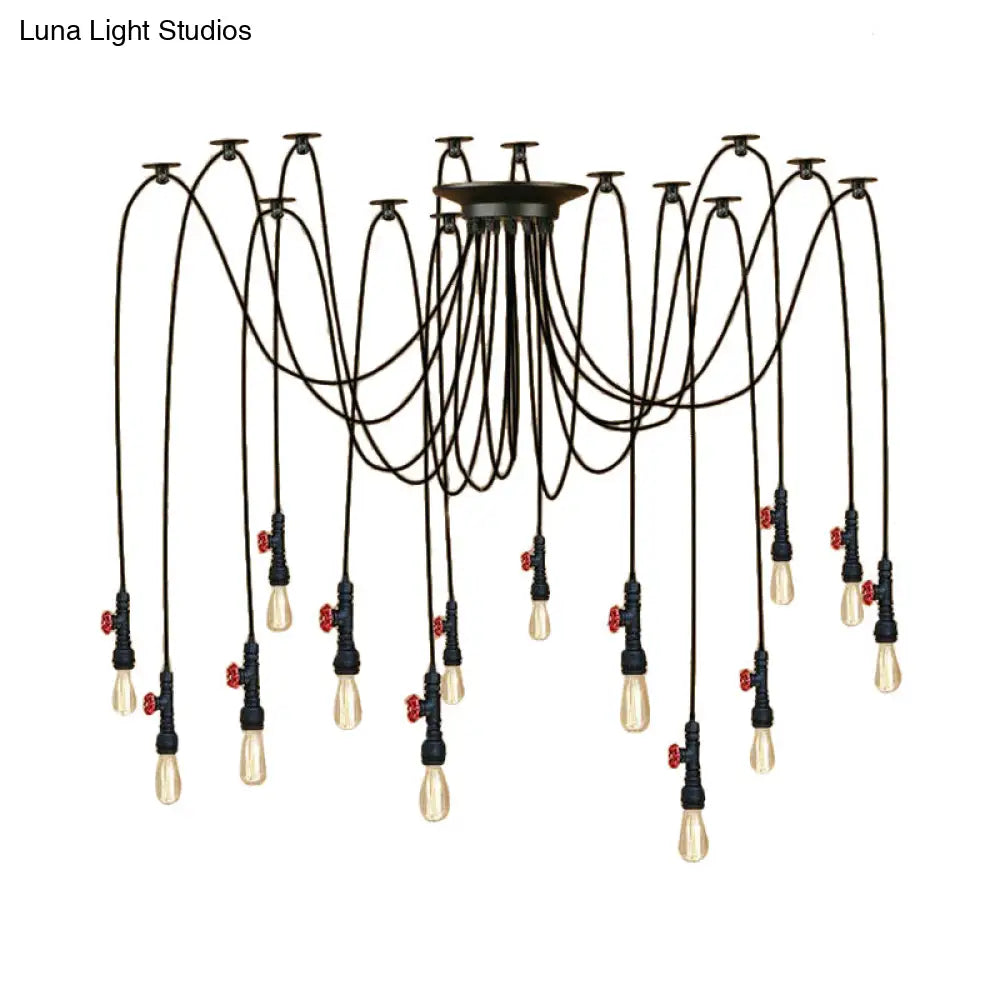 Industrial Style Black Pendant Lamp With Pipe Design And Valve For Kitchen