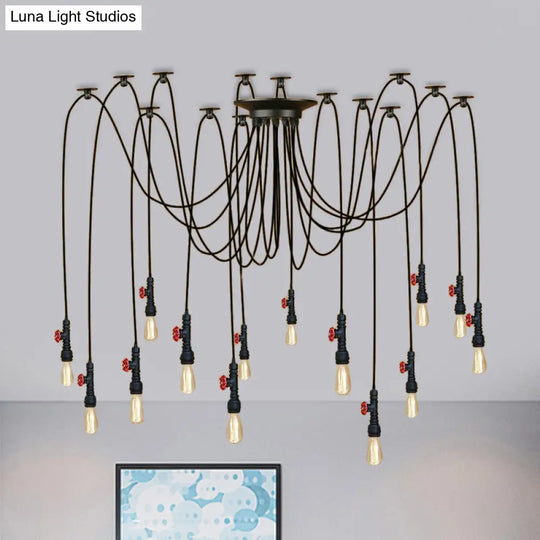 Industrial Style Black Pendant Lamp With Pipe Design And Valve For Kitchen