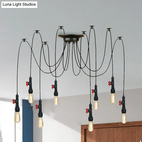 Industrial Style Black Pendant Lamp With Pipe Design And Valve For Kitchen 8 /